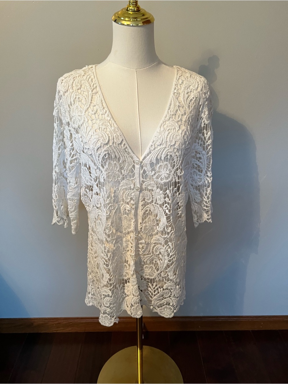 Women’s By Say What ? Cotton Crochet Lace Cardigan Boho Romantic White Size 1X